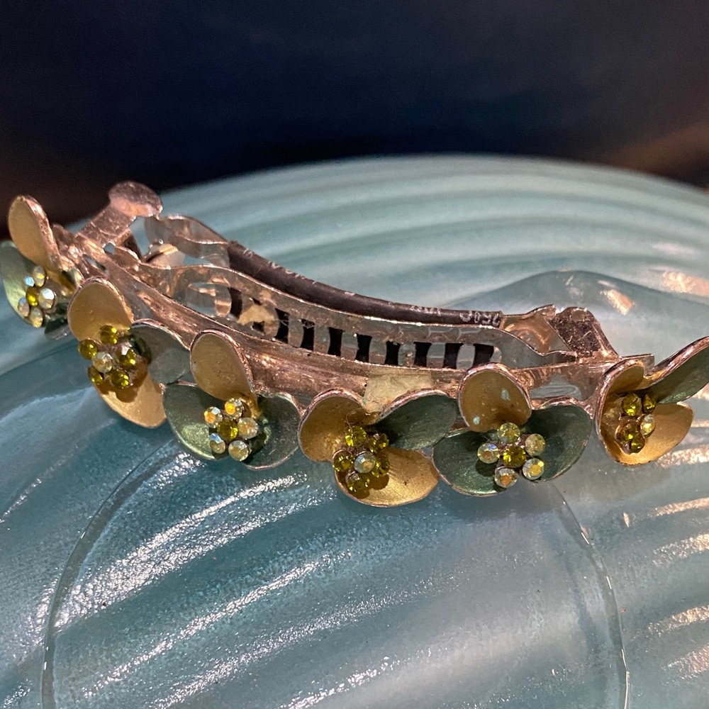 Floral Gold and Green Barrette 4 inches in length - Picture 3 of 7